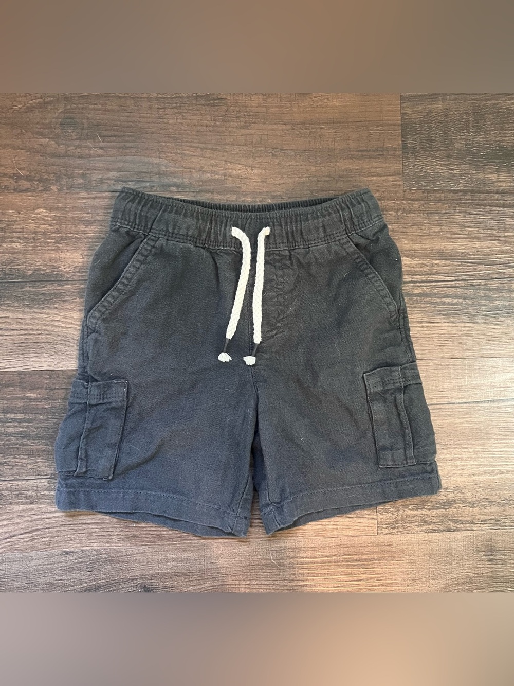TWO PAIRS Toddler Boys 2T Black Cargo Drawstring Shorts